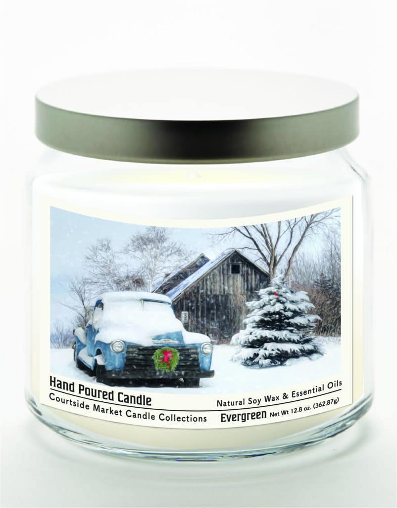 Christmas on the farm Candle Glass Jar with Brushed Silver Metal Lid 12.8oz