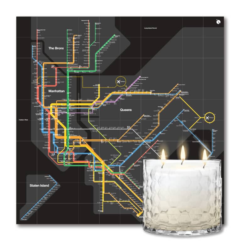 MTA Collection Abstract Subway Boroughs Artboard & Violet Ylang 3-Wick 13.5oz Soy Wax Candle