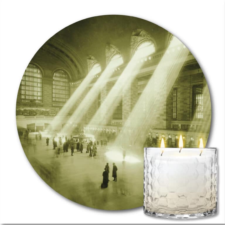 MTA Collection Grand Central Rays Artboard & Pink Champagne Pomegranate 3-Wick 13.5oz Soy Wax Candle