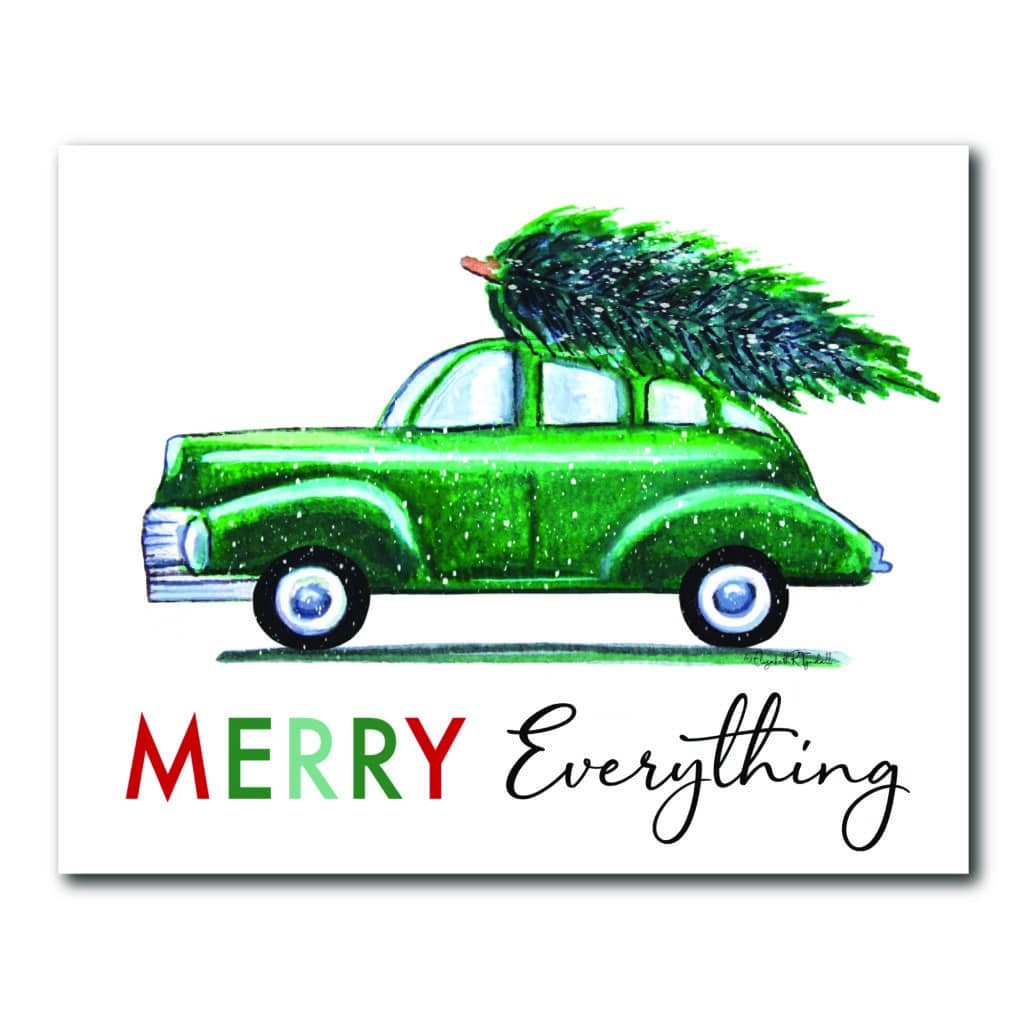 Merry Christmas Green Car Gallery-Wrapped Canvas
