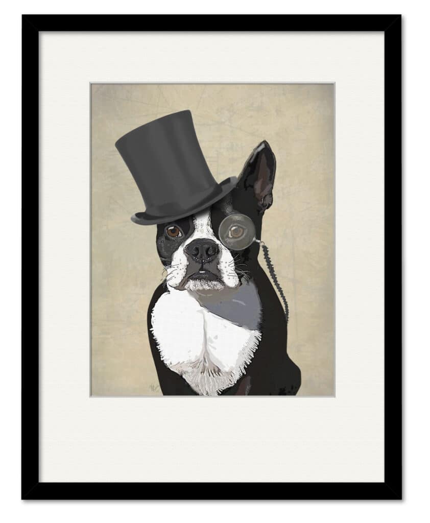Boston Terrier, Formal Hound and Hat 16″x20″ Framed and Matted Art