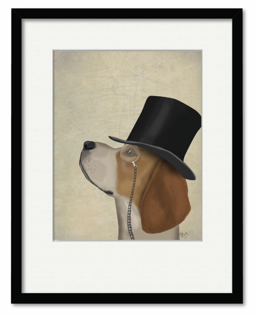 Beagle, Formal Hound and Hat 16″x20″ Framed and Matted Art