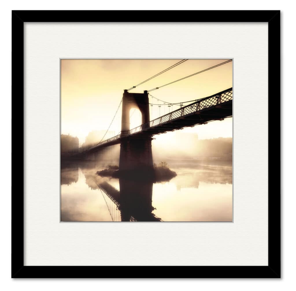 Footbridge in the Setting Sun 16″x16″ Framed and Matted Art