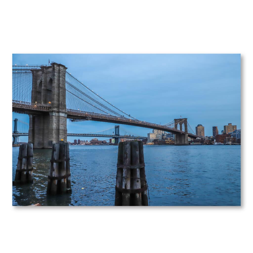 Kent Edwards Beautiful blue Brooklyn Bridge Gallery-Wrapped Canvas