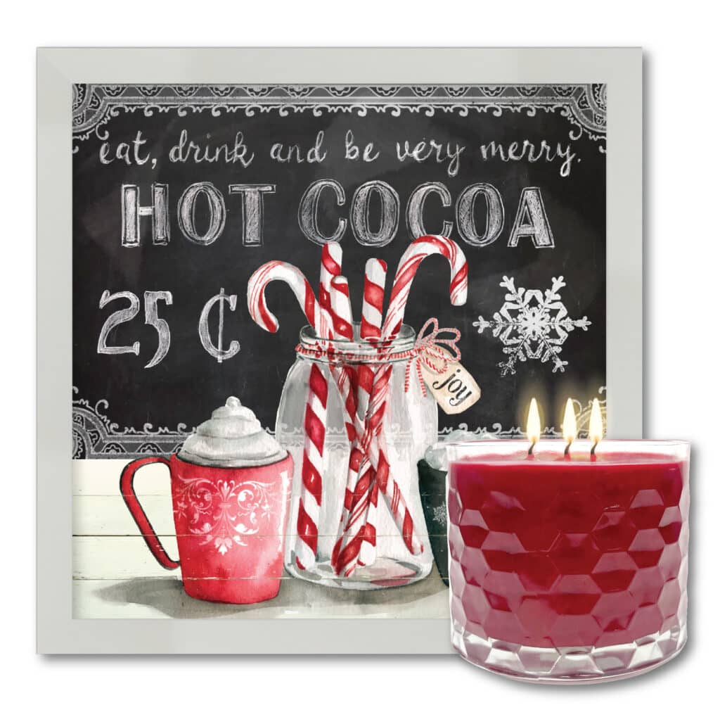 Peppermint Cocoa Framed Artboard & 3-Wick Candle