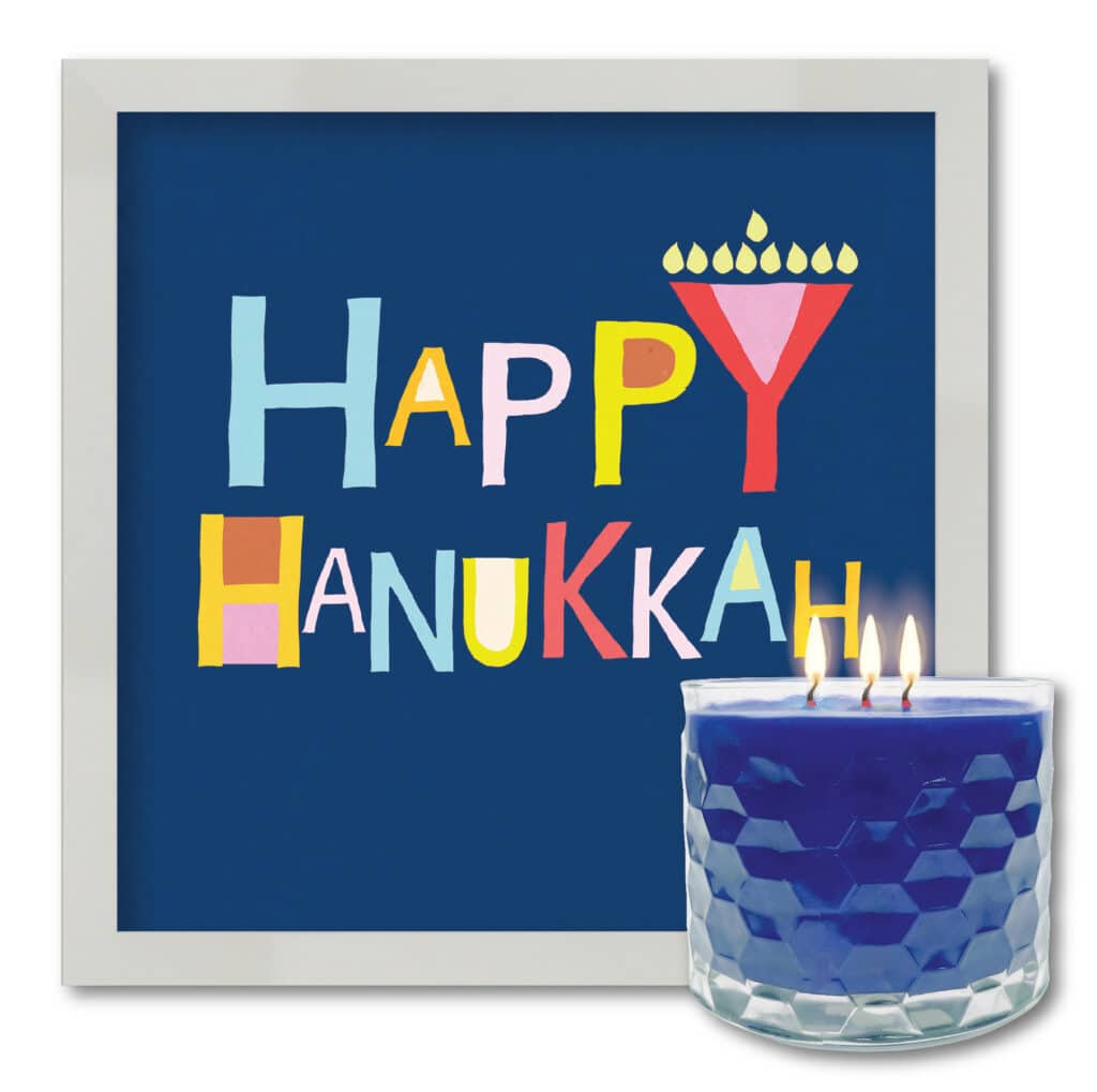 Happy Hanukkah Framed Artboard & 3-Wick Candle