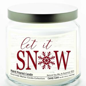 Let it Snow 12.8oz Candy Cane Soy Wax Candle Glass Jar with Silver Metal Lid