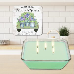 Apple Blossom 20oz Soy Wax Candle & Flower Market Pick-Up Artboard Lid Set