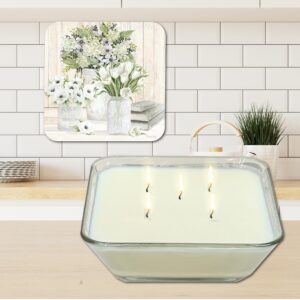Honey Vanilla 20oz Soy Candle & Bouquets of White Artboard Lid Set