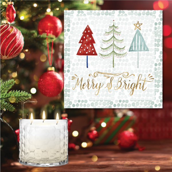 Christmas Tree Whimsy 12″ Artboard & 3-Wick 13.5oz Candy Cane Soy Wax Candle Set - Image 4
