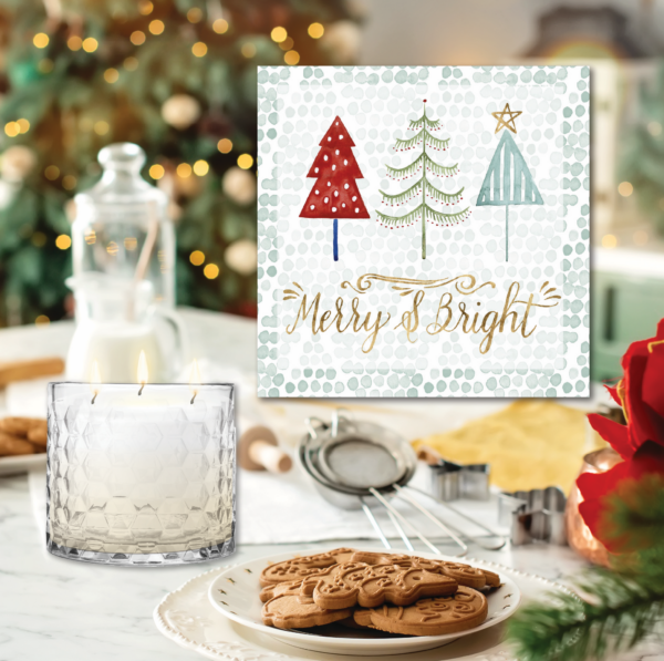 Christmas Tree Whimsy 12″ Artboard & 3-Wick 13.5oz Candy Cane Soy Wax Candle Set - Image 3