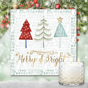 Christmas Tree Whimsy 12″ Artboard & 3-Wick 13.5oz Candy Cane Soy Wax Candle Set