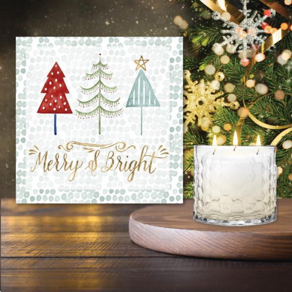 Christmas Tree Whimsy 12″ Artboard & 3-Wick 13.5oz Candy Cane Soy Wax Candle Set - Image 2