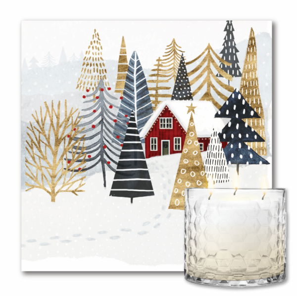 Christmas Chalet I 12" Artboard & 3-Wick 13.5oz Hot Cocoa Soy Wax Candle Set - Image 2