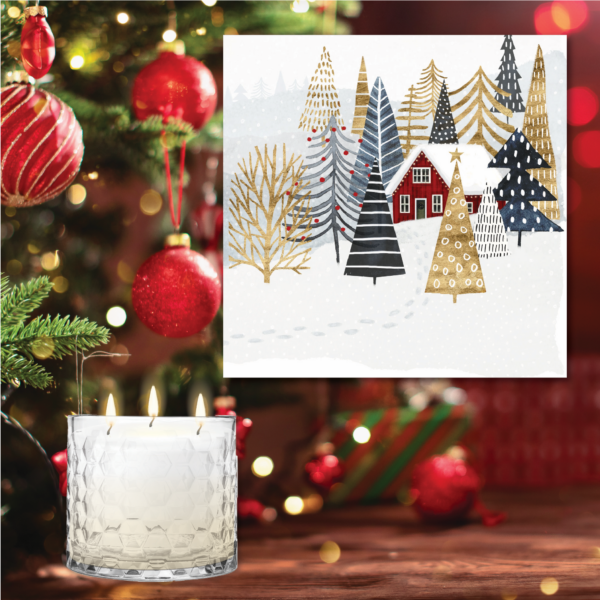 Christmas Chalet I 12" Artboard & 3-Wick 13.5oz Hot Cocoa Soy Wax Candle Set - Image 3