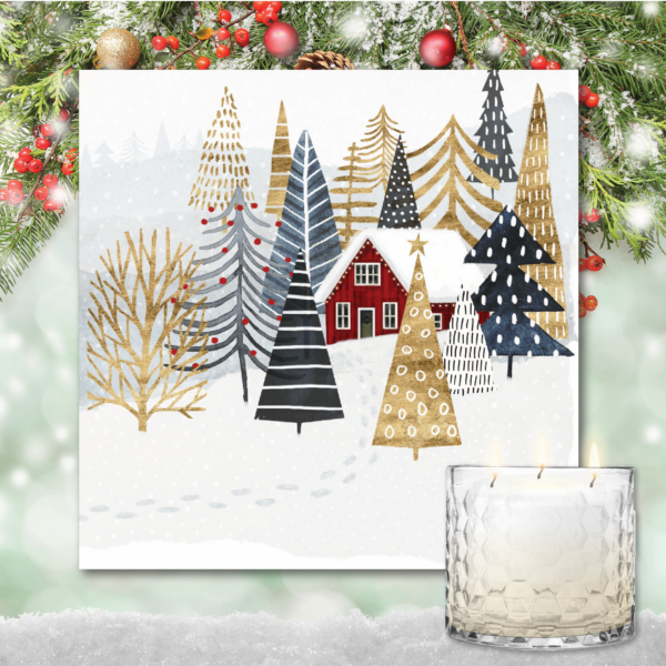 Christmas Chalet I 12" Artboard & 3-Wick 13.5oz Hot Cocoa Soy Wax Candle Set