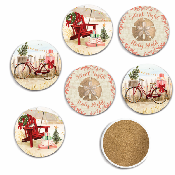 Christmas at the Beach 6 Piece 4" Ceramic Coaster with Cork Back Set - Image 2