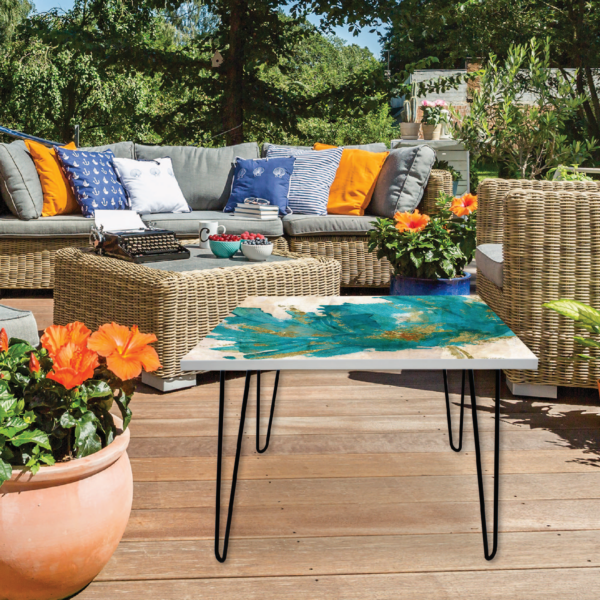 Contemporary Teal Flower Square 24x24" Indoor/Outdoor Table - Image 4