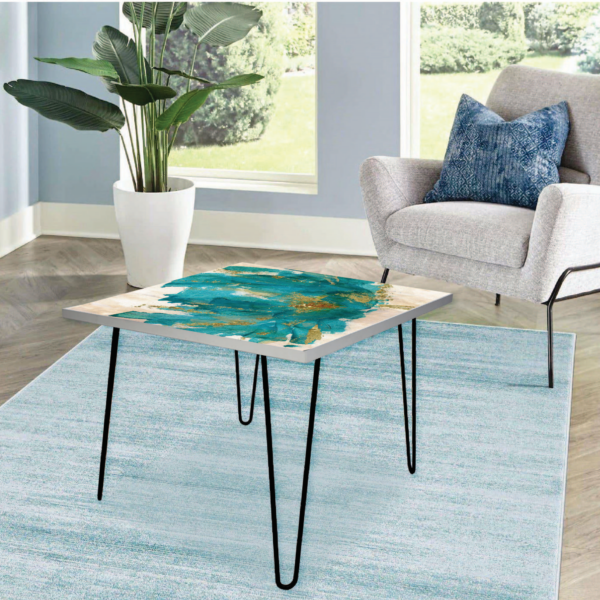 Contemporary Teal Flower Square 24x24" Indoor/Outdoor Table - Image 3