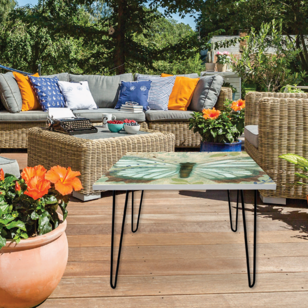 Butterfly Aqua Brown Square 24"x24" Indoor/Outdoor Table - Image 2