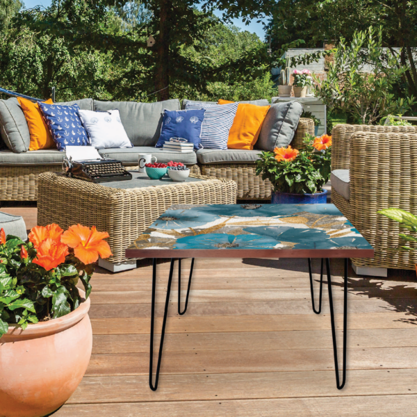 Blue and Gold Poppies I Square 24"x24" Indoor/Outdoor Table - Image 3