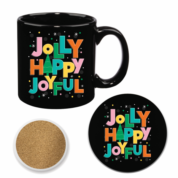 Jolly Happy Joyful 20oz Big Mug & 4" Ceramic Coaster Set
