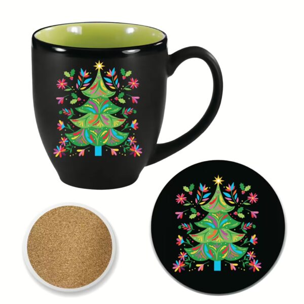 Festive Christmas Tree 16 oz Bistro Mug & Coaster Set