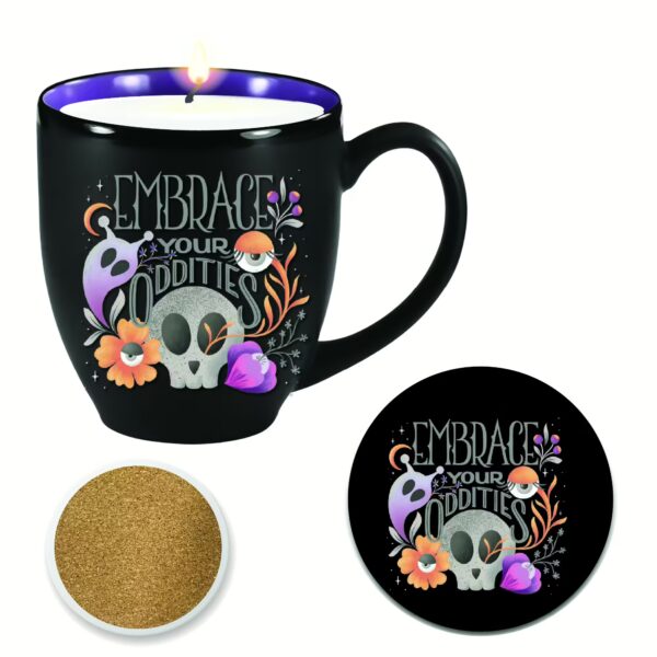 Ceramic Mug with 13oz Candy Corn Scented Soy Wax Candle & Coaster Set