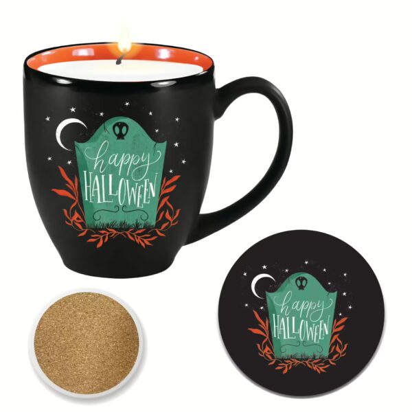 Ceramic Mug with 13oz Monster Mint Chocolate Scented Soy Wax Candle & Coaster Set