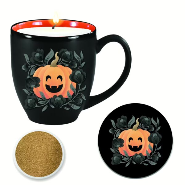 Ceramic Mug with 13oz Pumpkin Smash Scented Soy Wax Candle & Coaster Set