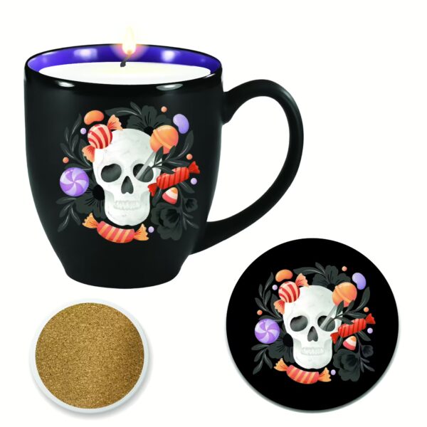 Ceramic Mug with 13oz Apple Cider Scented Soy Wax Candle & Coaster Set