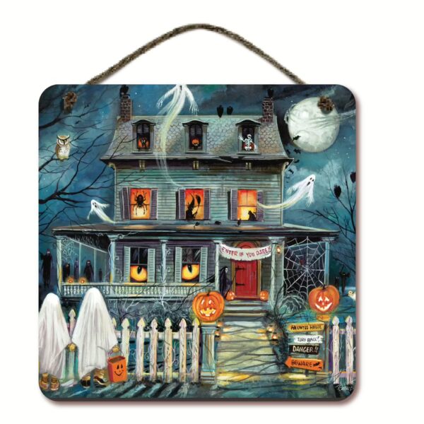 Haunted House I 12x12 Hanging Artboard with Twine