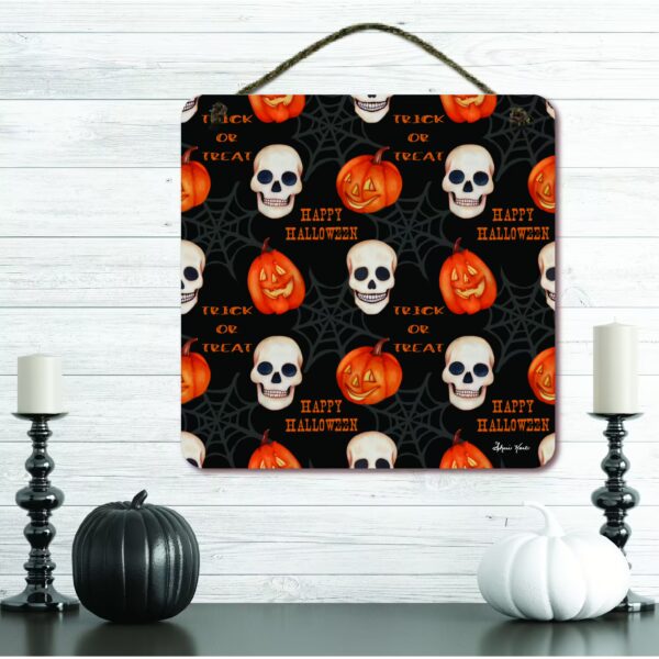 Halloween Skulls Pattern 12x12 Hanging Artboard with Twine - Image 2