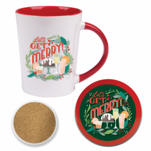Lets Get Merry 12oz Coventry Mug & 4" Ceramic Coaster Set