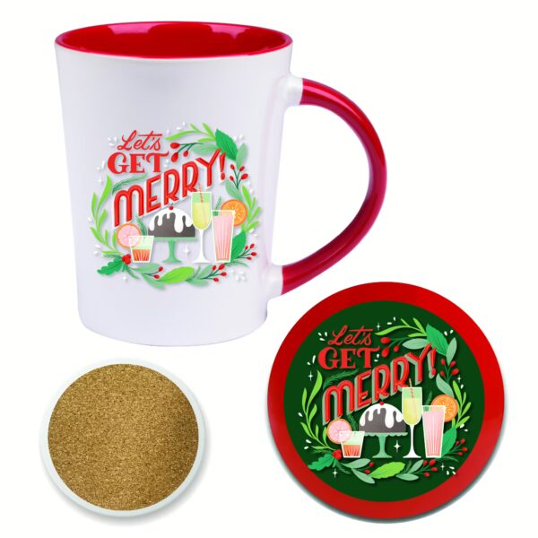 Lets Get Merry V 12 oz Convetry Mug & Coaster Set