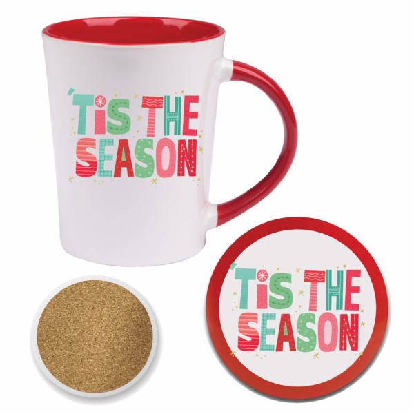 Tis' the Season White 12oz Coventry Mug & 4" Ceramic Coaster Set