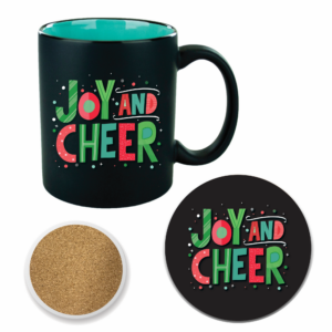 Joy and Cheer 11oz Tuxedo Mug & 4" Ceramic Coaster Set