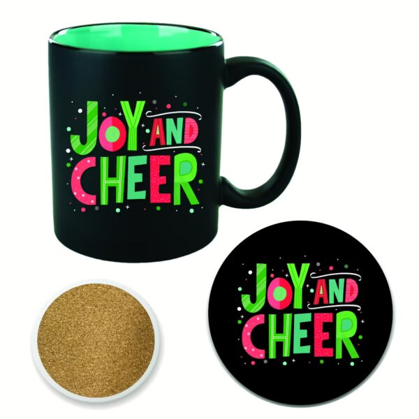 Joy and Cheer 11 oz Tuxedo Mug & Coaster Set