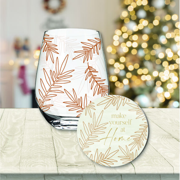 Elaine Swann Amber Hearth Collection ~ 16oz Stemless Wine Glass and Coaster Set - Image 2