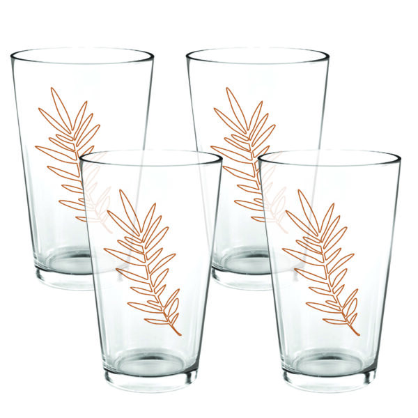 Elaine Swann Amber Hearth Leaf Glassware Collection ~16oz Glass - Set of 4