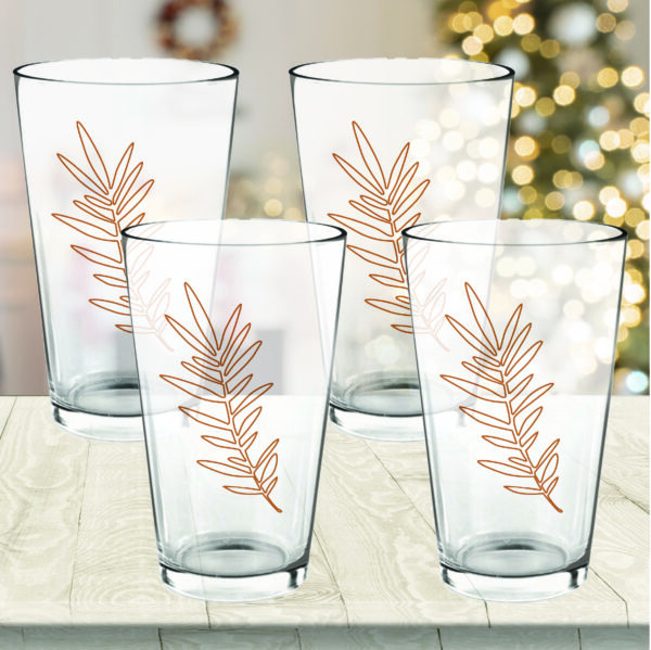 Elaine Swann Amber Hearth Leaf Glassware Collection ~16oz Glass - Set of 4 - Image 3