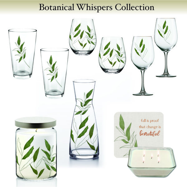 Botanical Whispers Collection ~ Glassware and Soy Candle 9 Piece Set