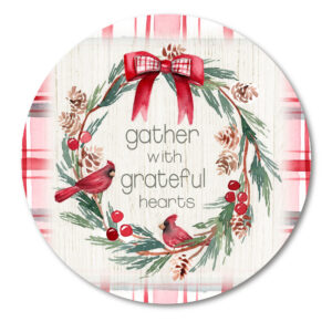 Gather Plaid Cardinal Wreath Circular Wood