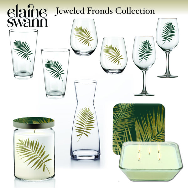 Jeweled Fronds Collection ~ Glassware and Soy Candle 9 Piece Set