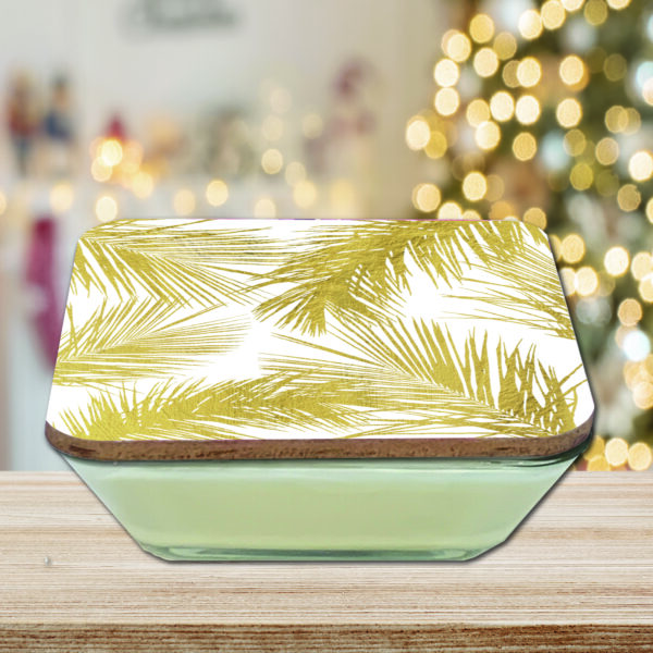 Elaine Swann Feathered Sprigs Candle Collection ~ Evergreen Mist 20oz Soy Candle & Artboard Lid Set - Gold - Image 3