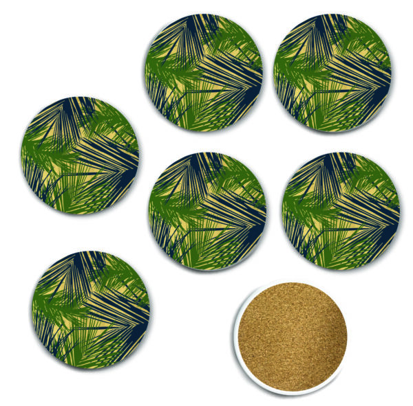 Elaine Swann Feathered Sprigs Collection 4" Circle Ceramic Coasters - 6 Piece Set