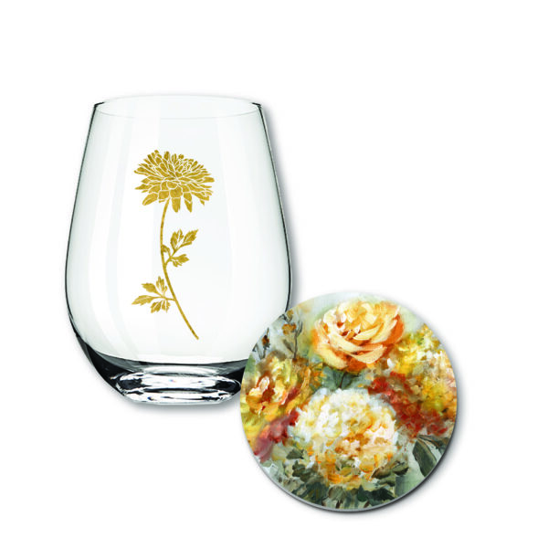 Elaine's Pick! Golden Blush Collection ~ 16oz Stemless Wine Glass and Coaster Set