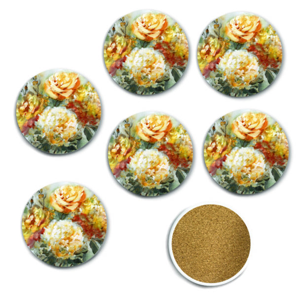 Elaine's Pick! Golden Blush Collection 4" Circle Ceramic Coasters - 6 Piece Set