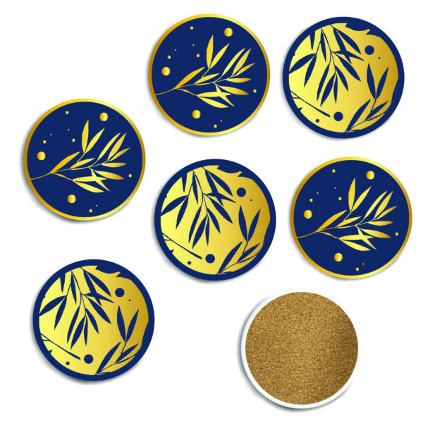 Elaine Swann Golden Willow Collection 4" Circle Ceramic Coasters - 6 Piece Set