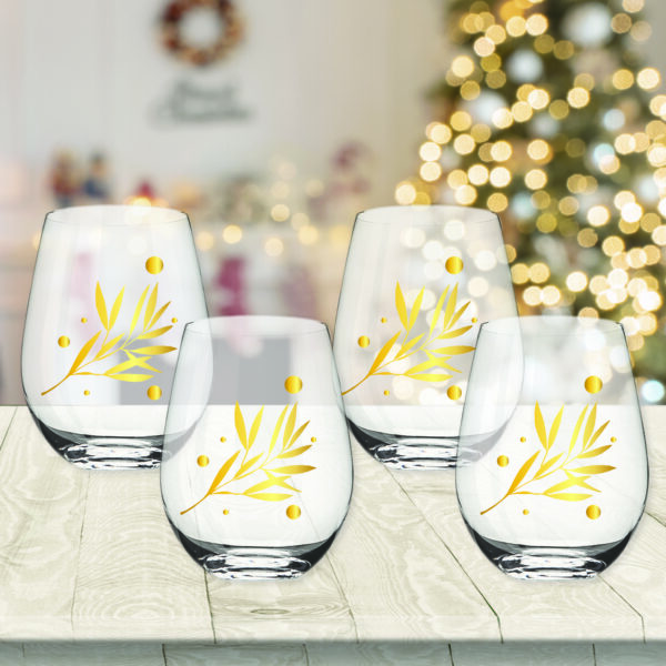 Elaine Swann Golden Willow Glassware Collection ~ Stemless 16oz Wine Glasses - Set of 4 - Image 3